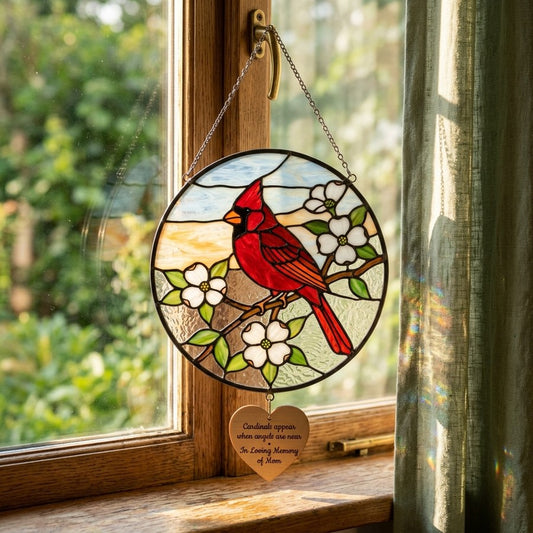 Cardinals Appear When Angels Are Near Stained Glass Suncatcher