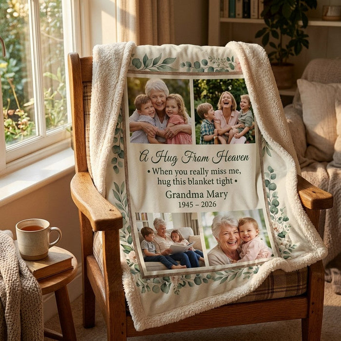 A Hug From Heaven Personalized Photo Collage Sherpa Blanket