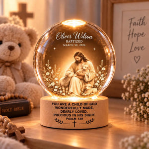 Personalized Jesus Baptism Crystal Ball Night Light