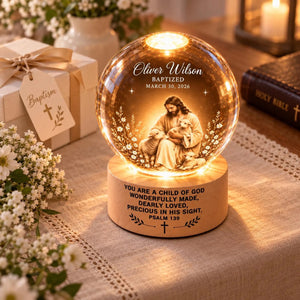 Personalized Jesus Baptism Crystal Ball Night Light
